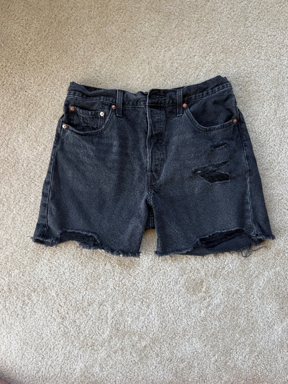 Levi 501's Distressed Cut Offs- Black